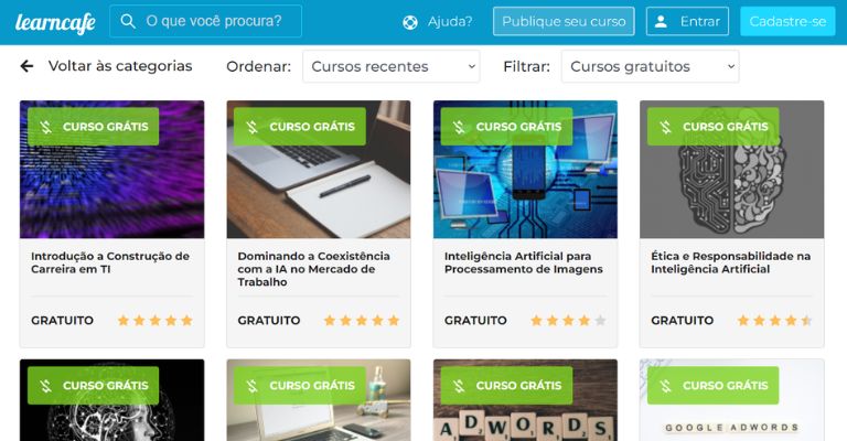 Learncafe, site que oferece cursos gratuitos na área de TI.