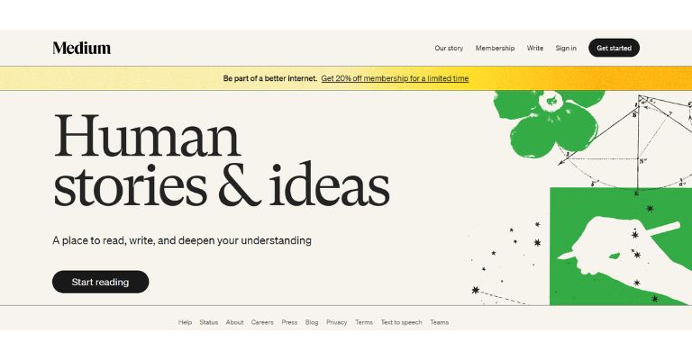Medium, plataforma para criar portfólio online.