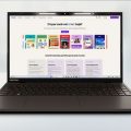Notebook Positivo com a página inicial do Canva mostrando em sua tela.