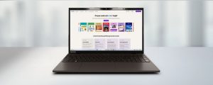 Notebook Positivo com a página inicial do Canva mostrando em sua tela.