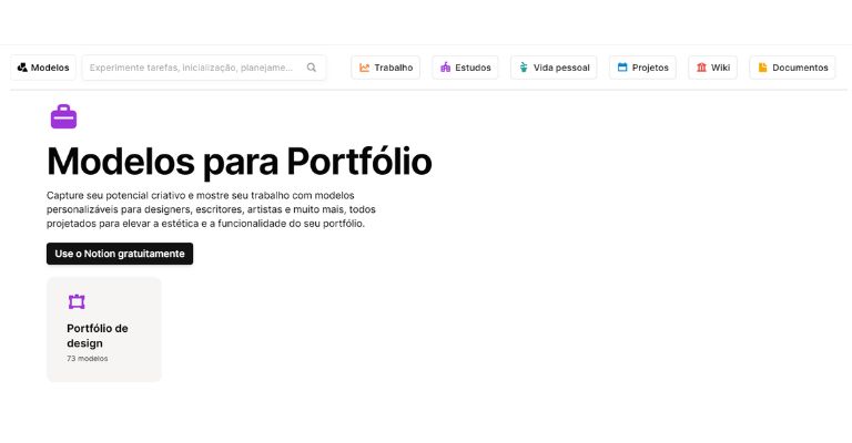 Notion, plataforma para criar portfólio online.
