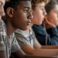 Alunos usando notebook em sala de aula para usufruir da gamificação na educação.