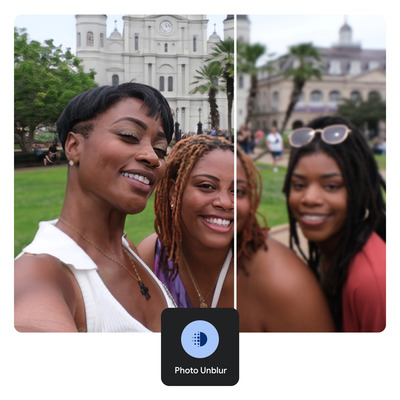 Recurso de Desfoque automático no Google Fotos, que desfoca o fundo de fotos com o uso de IA.