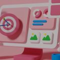 Tela de computador com vários elementos de marketing digital.