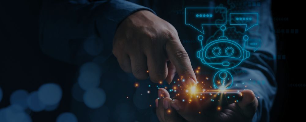 Homem sendo atendido por chatbots de empresas.