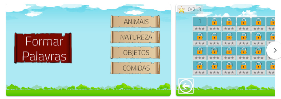 Formar Palavras, app de leitura para criança.