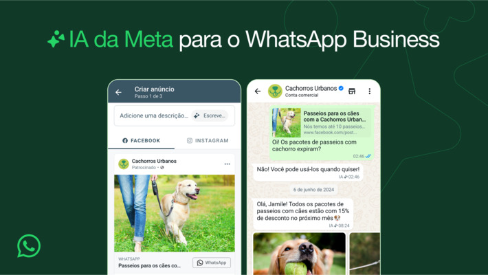 Ferramentas de IA, Meta Verified e mais para empresas no WhatsApp.
