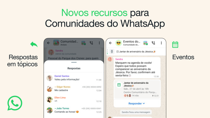 Novidade nas Comunidades: eventos e respostas em grupos de avisos.