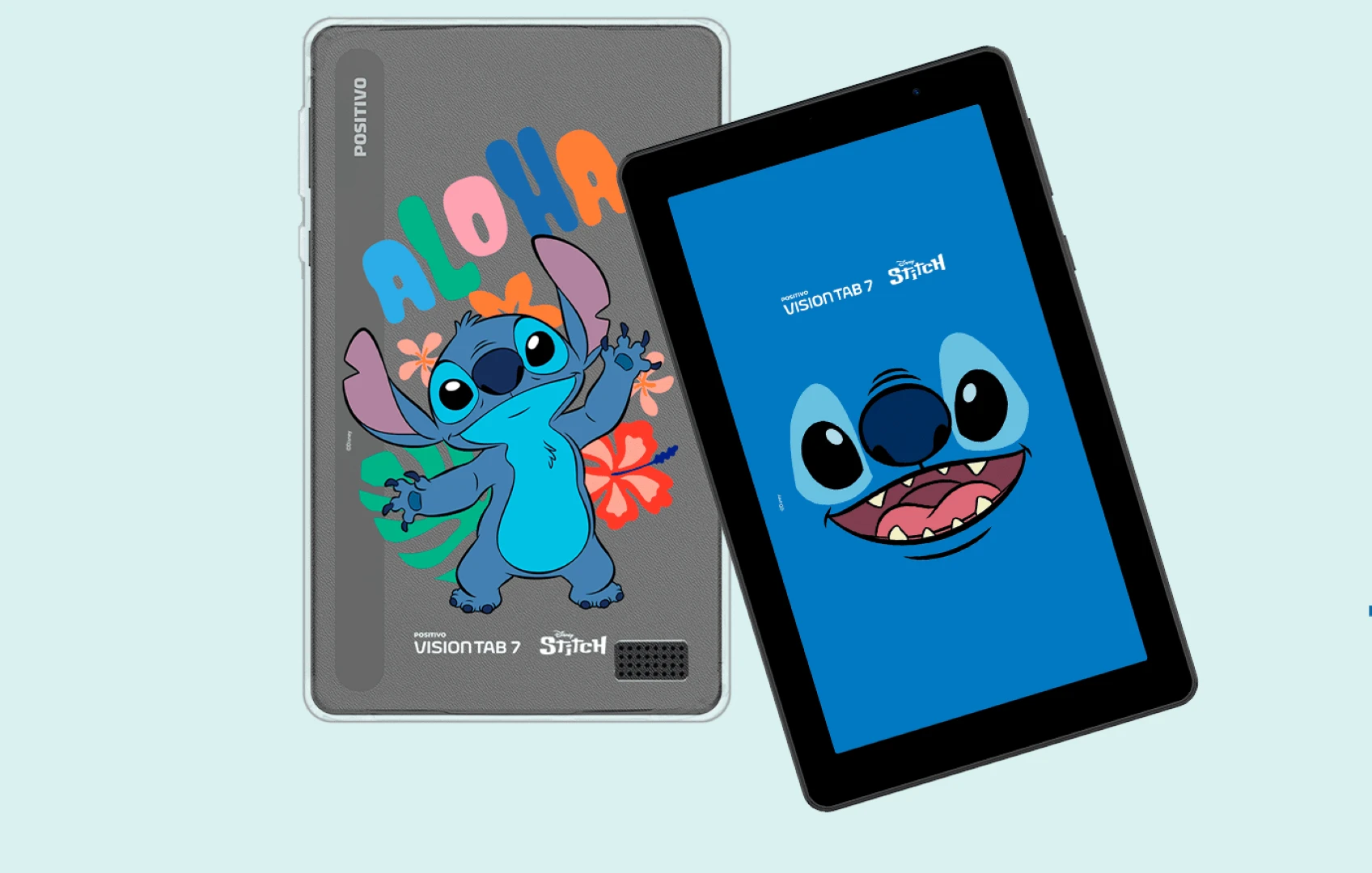 Tablet Vision TAB 7 modelo Stitch com imagens na capa e na tela