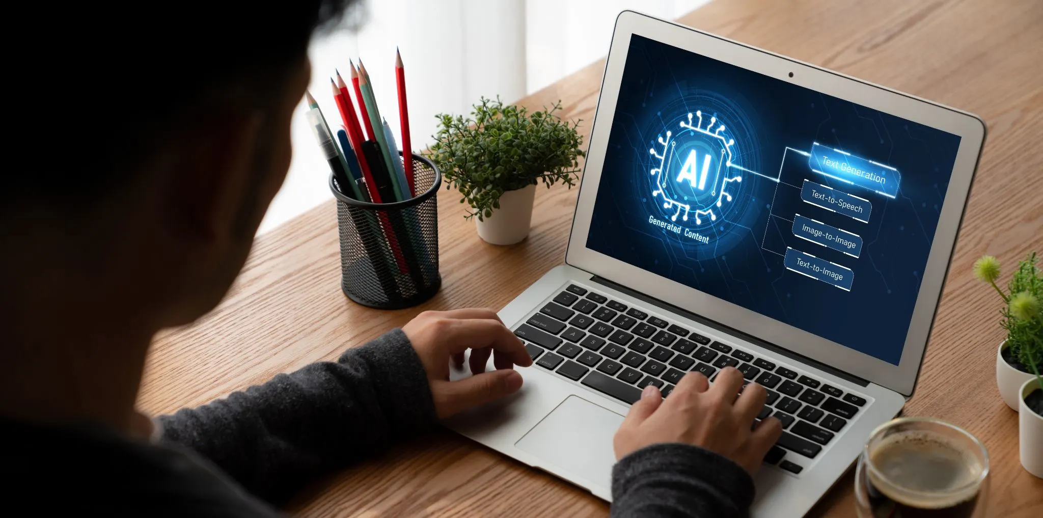 Homem usando um computador com IA
